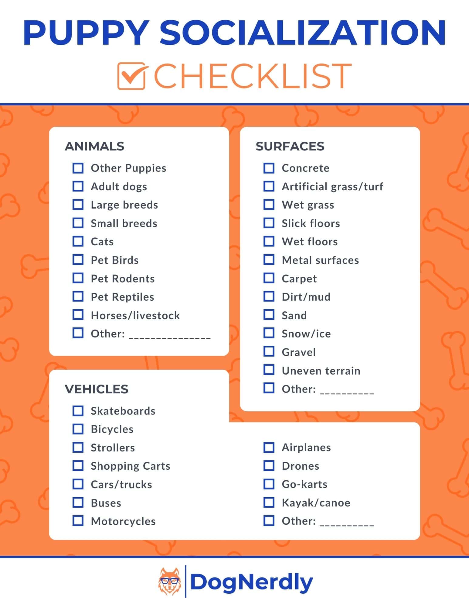 Puppy Socialization Checklist Sample Page